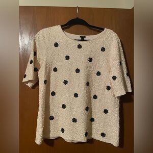 J. Crew Cream and Black Sequin Polka Dot Short Sleeve Top